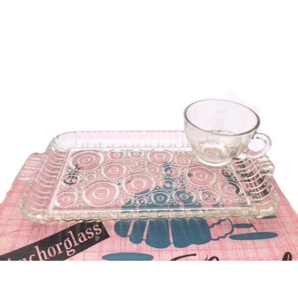 Mid Century Glass SERVA SNACK Set / Anchorglass 8 Piece Bar Cart Accessories - Picture 1 of 5